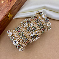 Wedding Chuda Gold Plated Crystal And Pearl Bridal Bangles Set