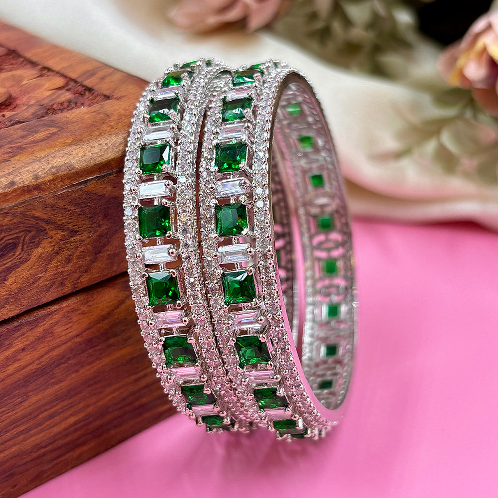 Wedding Chuda Silver Plated American Diamond Bangles Set