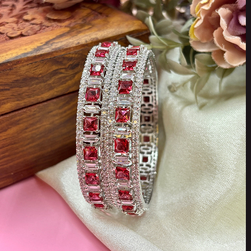 Wedding Chuda Silver Plated American Diamond Bangles Set