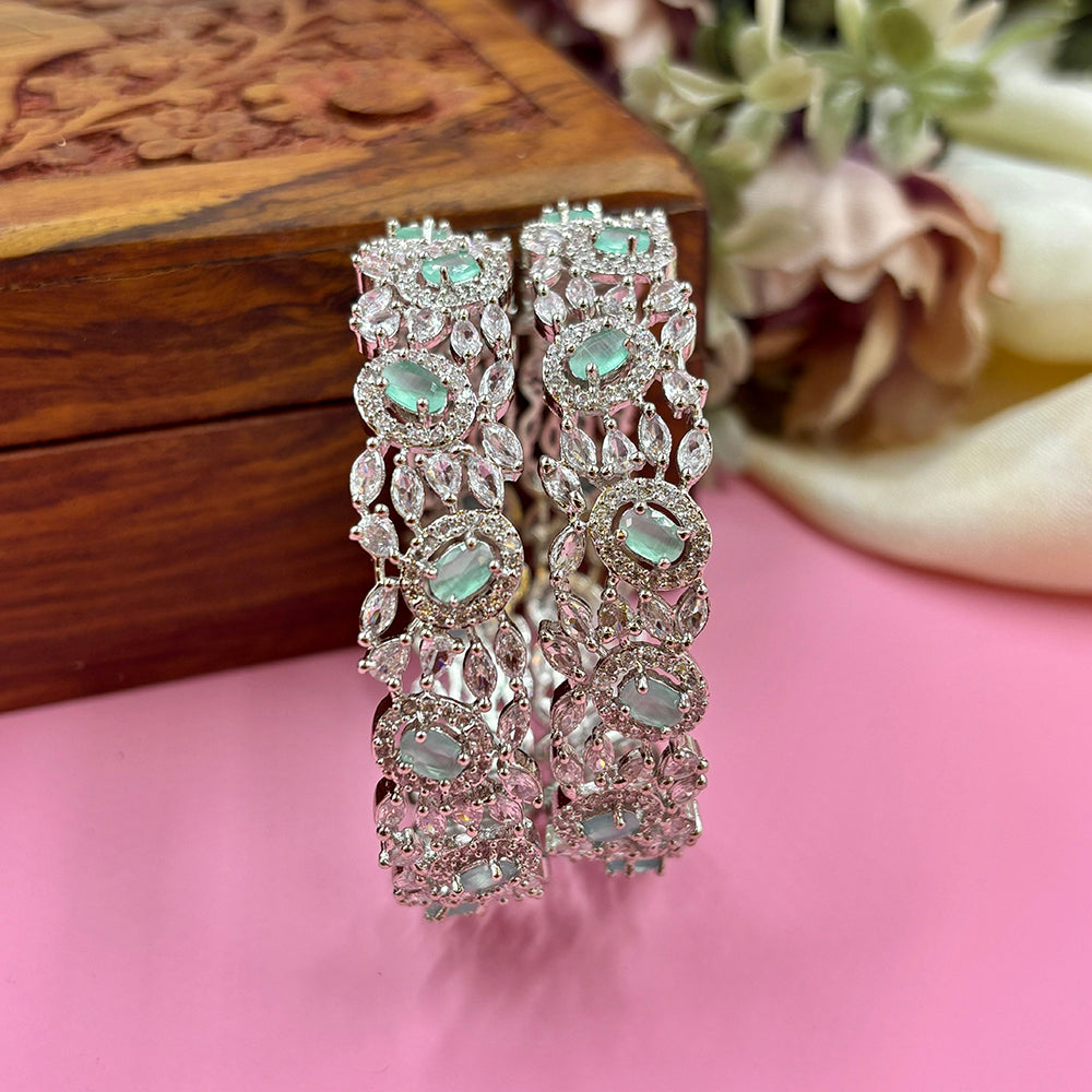 Wedding Chuda Silver Plated American Diamond Bangles Set