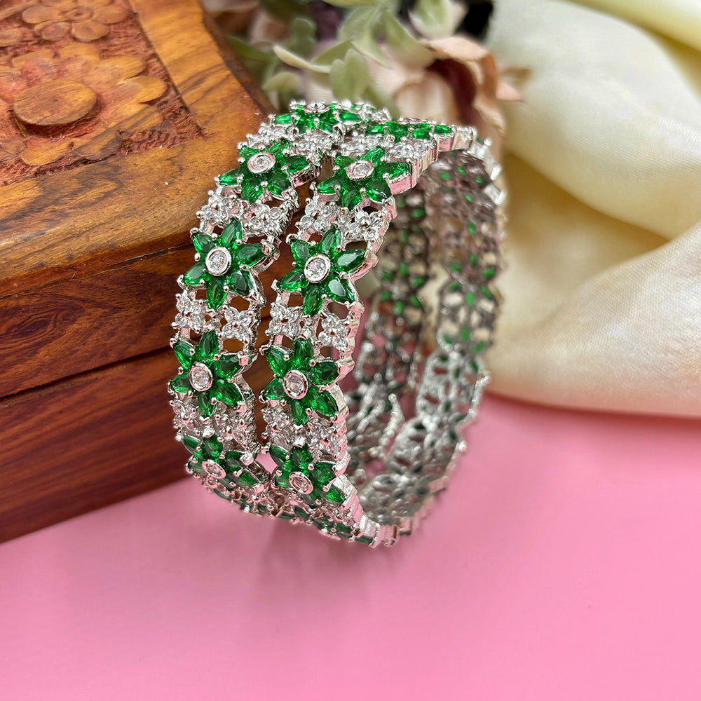 Wedding Chuda Silver Plated American Diamond Bangles Set