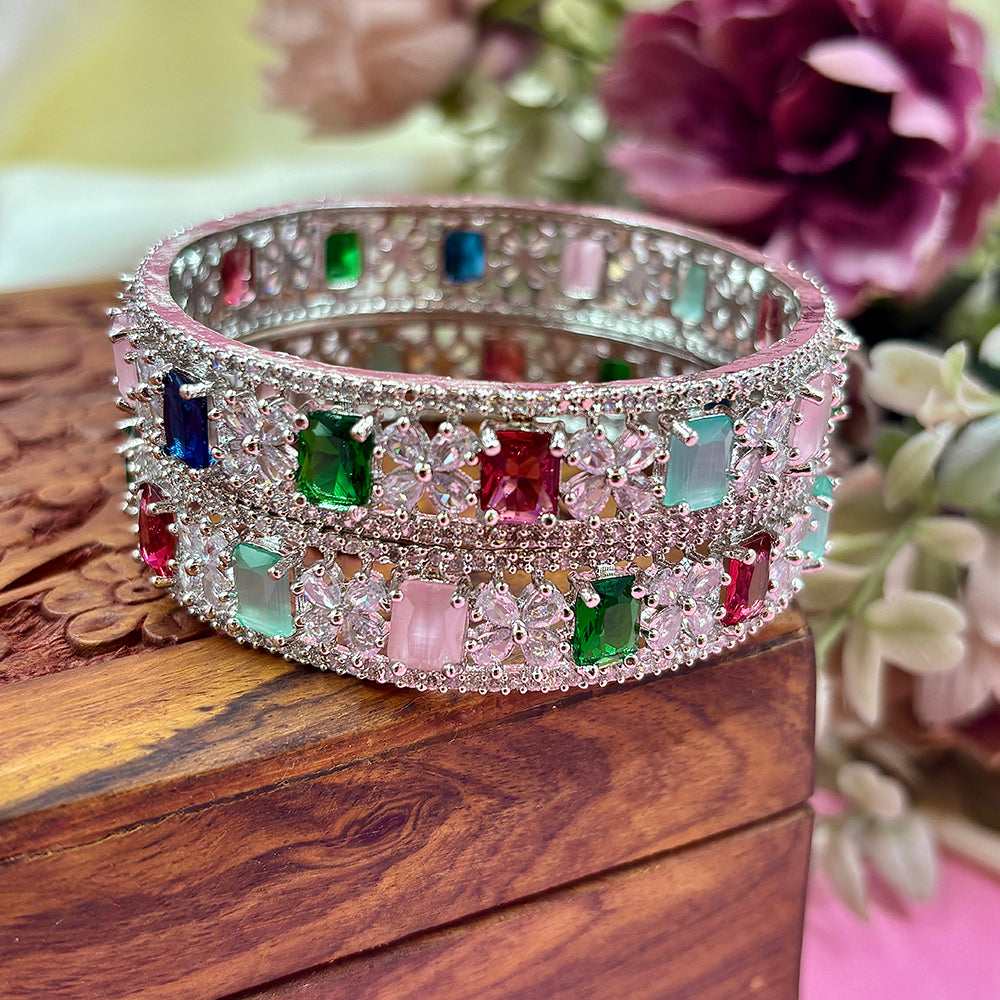 Wedding Chuda Silver Plated American Diamond Bangles Set