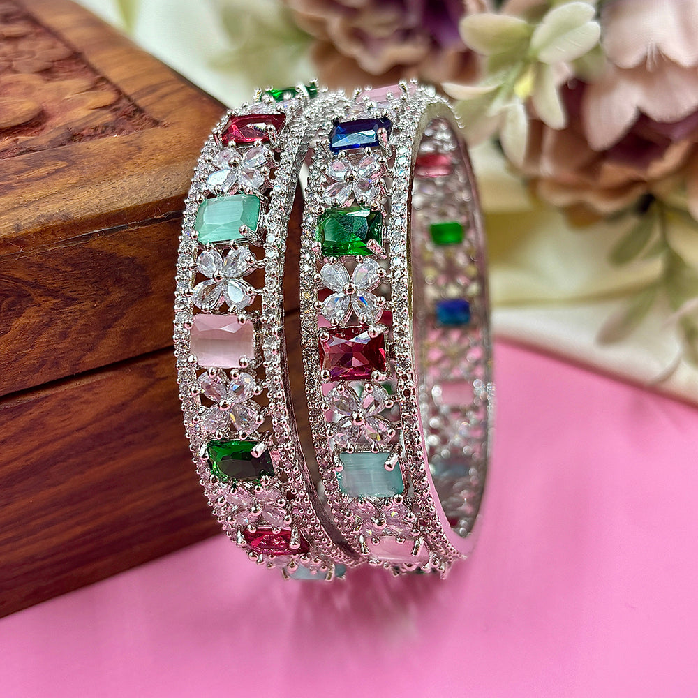 Wedding Chuda Silver Plated American Diamond Bangles Set