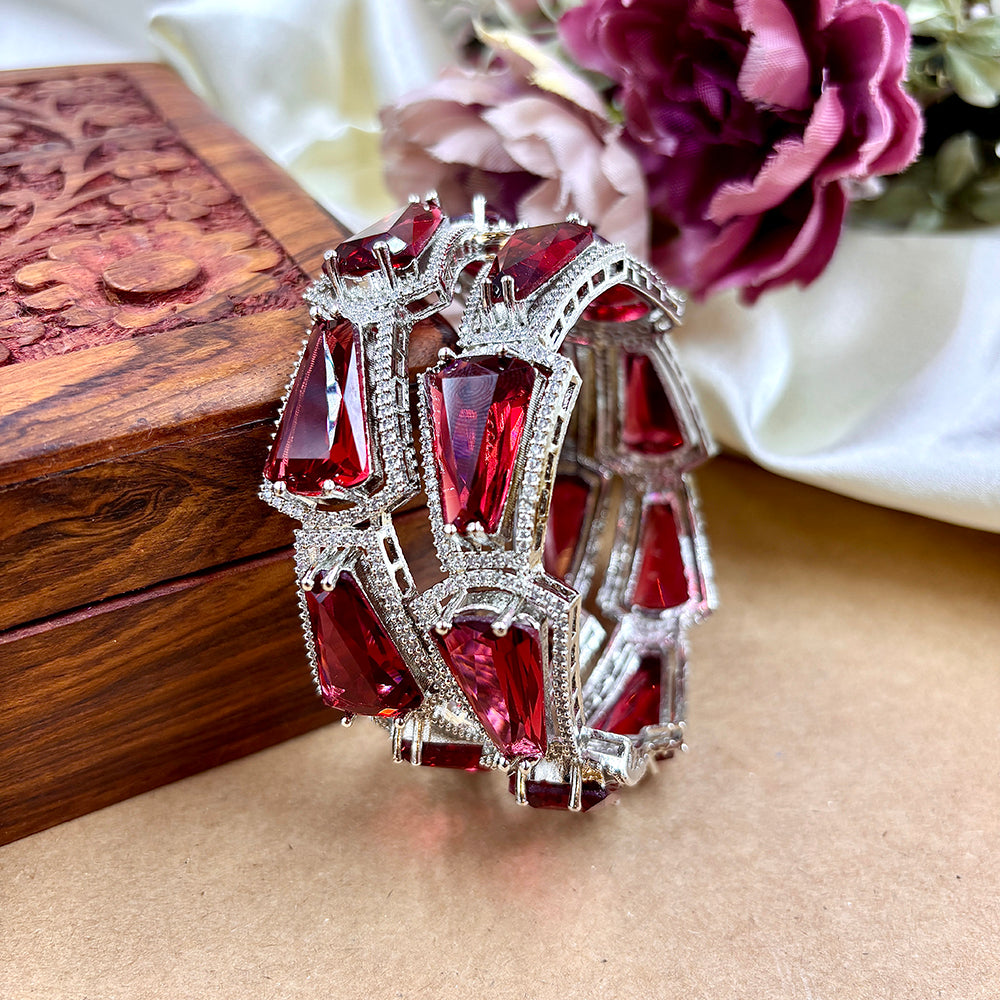 Wedding Chuda Silver Plated American Diamond Bangles Set
