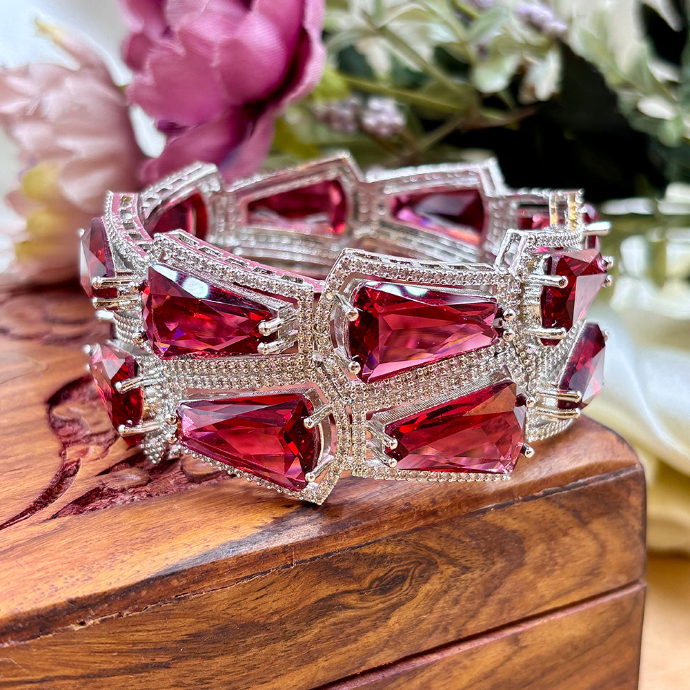 Wedding Chuda Silver Plated American Diamond Bangles Set