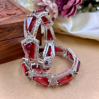 Wedding Chuda Silver Plated American Diamond Bangles Set