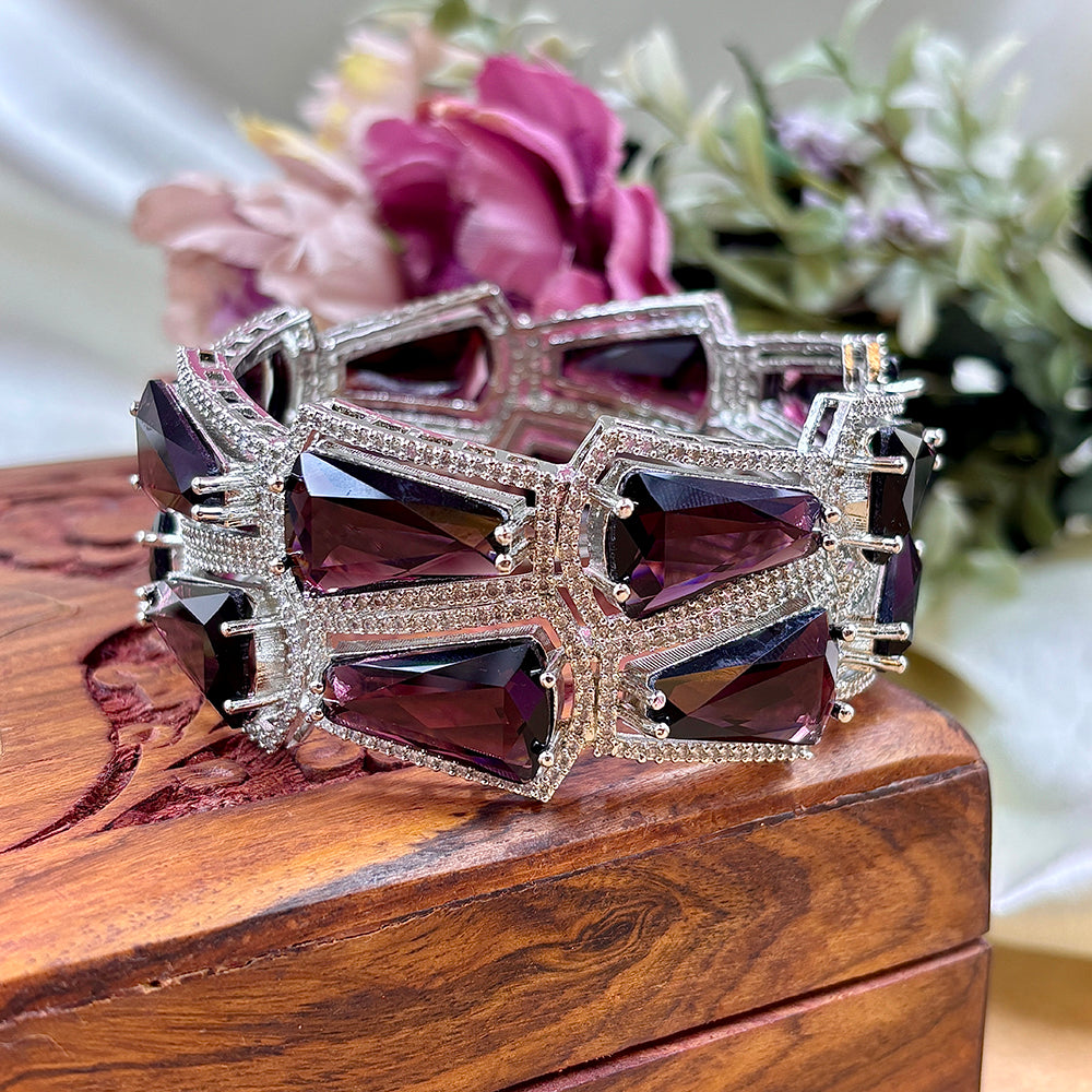 Wedding Chuda Silver Plated American Diamond Bangles Set