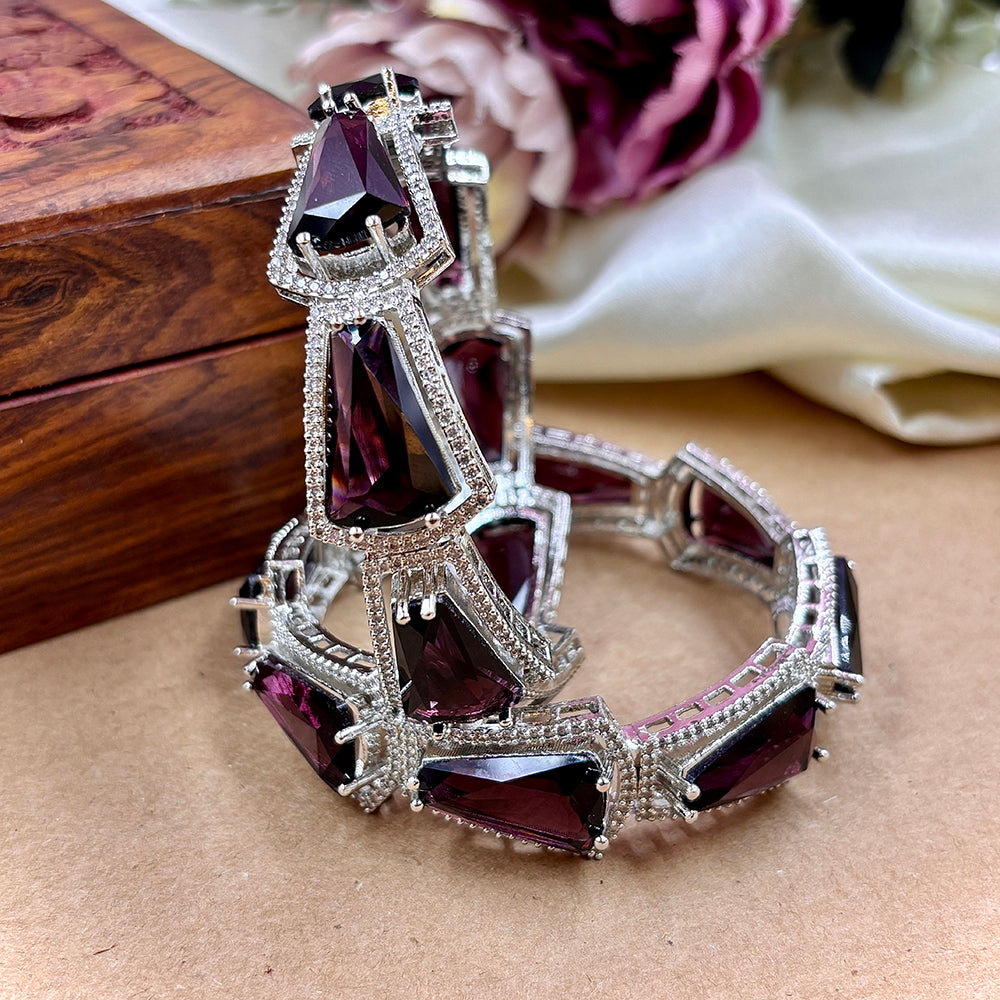 Wedding Chuda Silver Plated American Diamond Bangles Set
