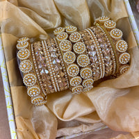 Wedding Chuda Gold Plated Crystal And Pearl Bangles Set