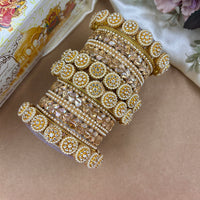 Wedding Chuda Gold Plated Crystal And Pearl Bangles Set