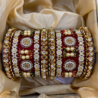 Wedding Chuda Gold Plated Kundan Pearl And Austrian Stone Acrylic Bangles Set