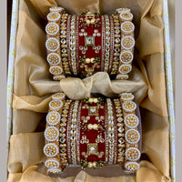 Wedding Chuda Gold Plated Kundan Pearl And Austrian Stone Acrylic Bangles Set