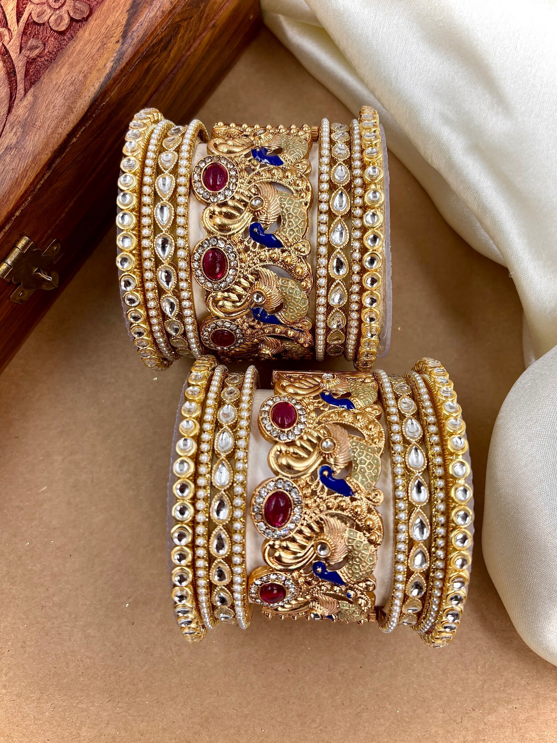 Wedding Chuda Kundan Pearl And Meenakari Openable Bangles Set