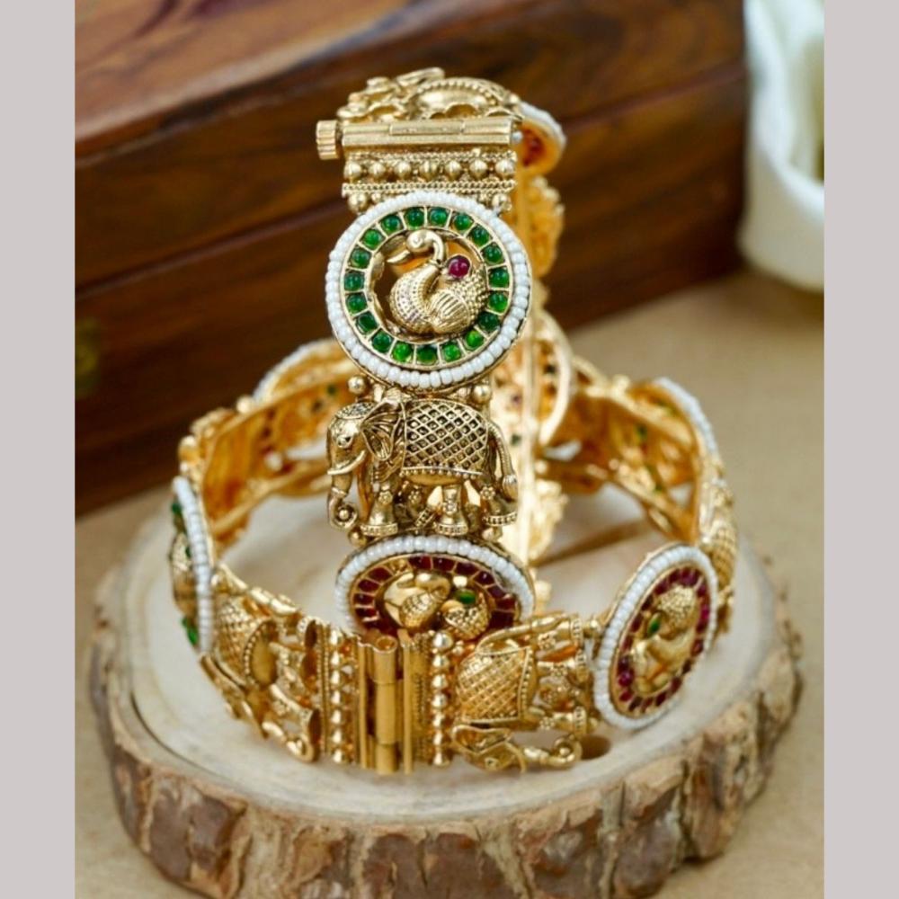 Wedding Chuda Designer Kundan  Elephant Motif Openable Style Bangles Set