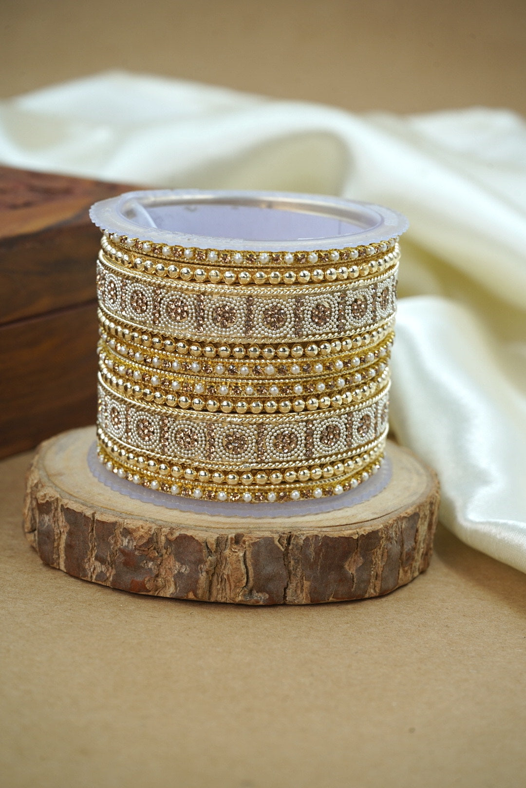 Wedding Chuda Graceful Austrian Stone And Pearl Detailing Bangle Set