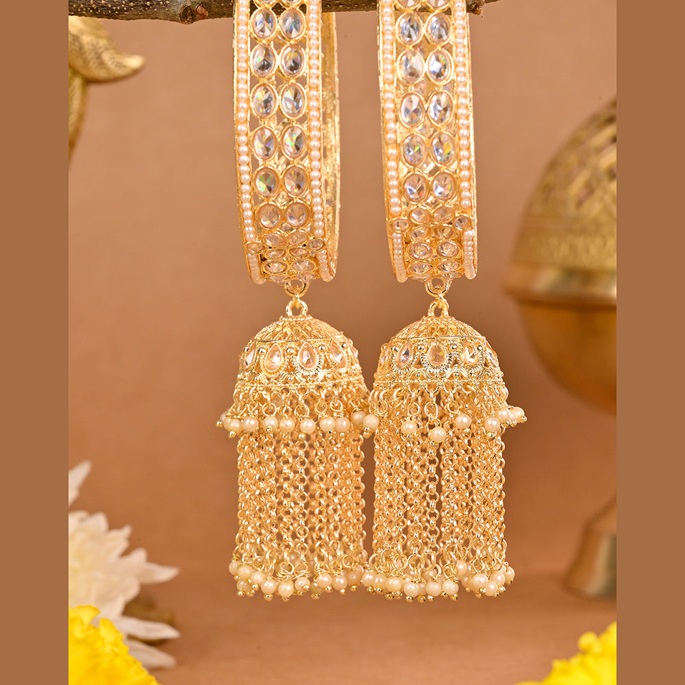 Wedding Chuda Gold Plated Crystal Stone And Pearl Bangles Set
