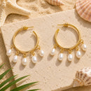 Etnico Fashion Gold Plated Anti Tarnish Faux Pearl Hoop Earrings for Women & Girls Lightweight Hoop Drop Earrings (WE004W)