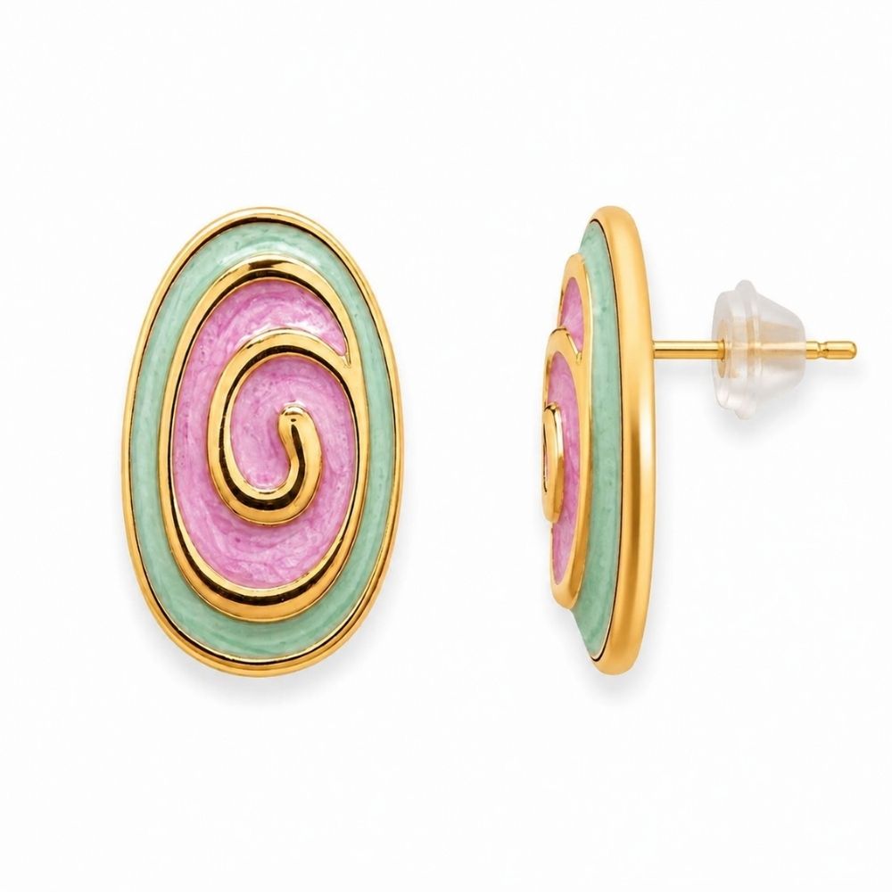 Etnico Fashion Gold Plated Anti Tarnish Spiral Design Stud Earrings for Women & Girls Lightweight Fashion Jewellery (WE005Mul)