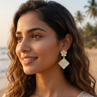 Etnico Fashion Gold Plated Anti Tarnish Pink & Blue Floral Design Drop Earrings with Simulated Stone for Women & Girls Lightweight Fashion Jewellery (WE007Mul)