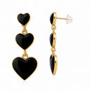 Etnico Fashion Gold Plated Anti Tarnish Triple Heart Design Drop Earrings with Black Enamel for Women & Girls Lightweight Fashion Jewellery (WE008B)