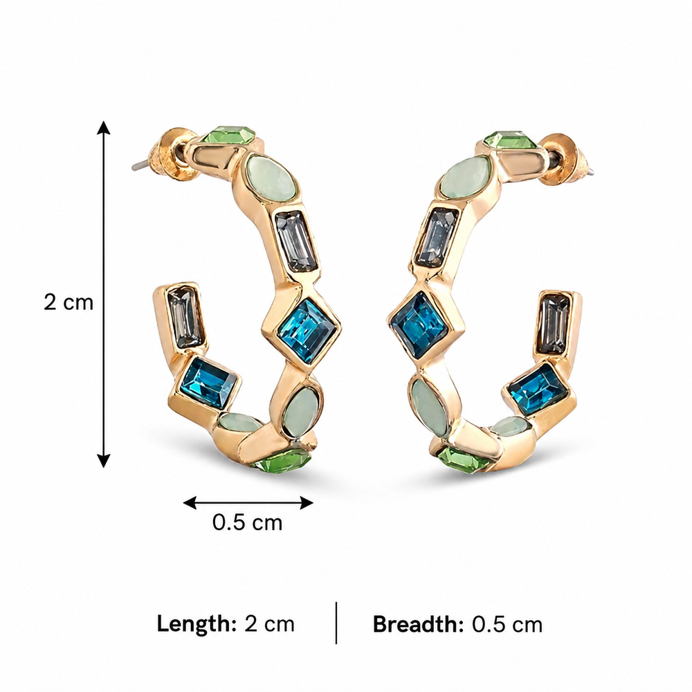 Etnico Fashion Gold Plated Anti Tarnish Multicolor Crystal Hoop Earrings for Women & Girls Stone Studded Lightweight Fashion Jewellery (WE009Mul)