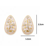 Etnico Fashion Gold Plated Anti Tarnish Pearl Finish Teardrop Stud Earrings with American Diamond for Women & Girls Lightweight Fashion Jewellery (WE013W)
