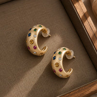 Etnico Fashion Gold Plated Anti Tarnish Multicolor Crystal Hoop Earrings for Women & Girls Fashion Jewellery (WE017FL)
