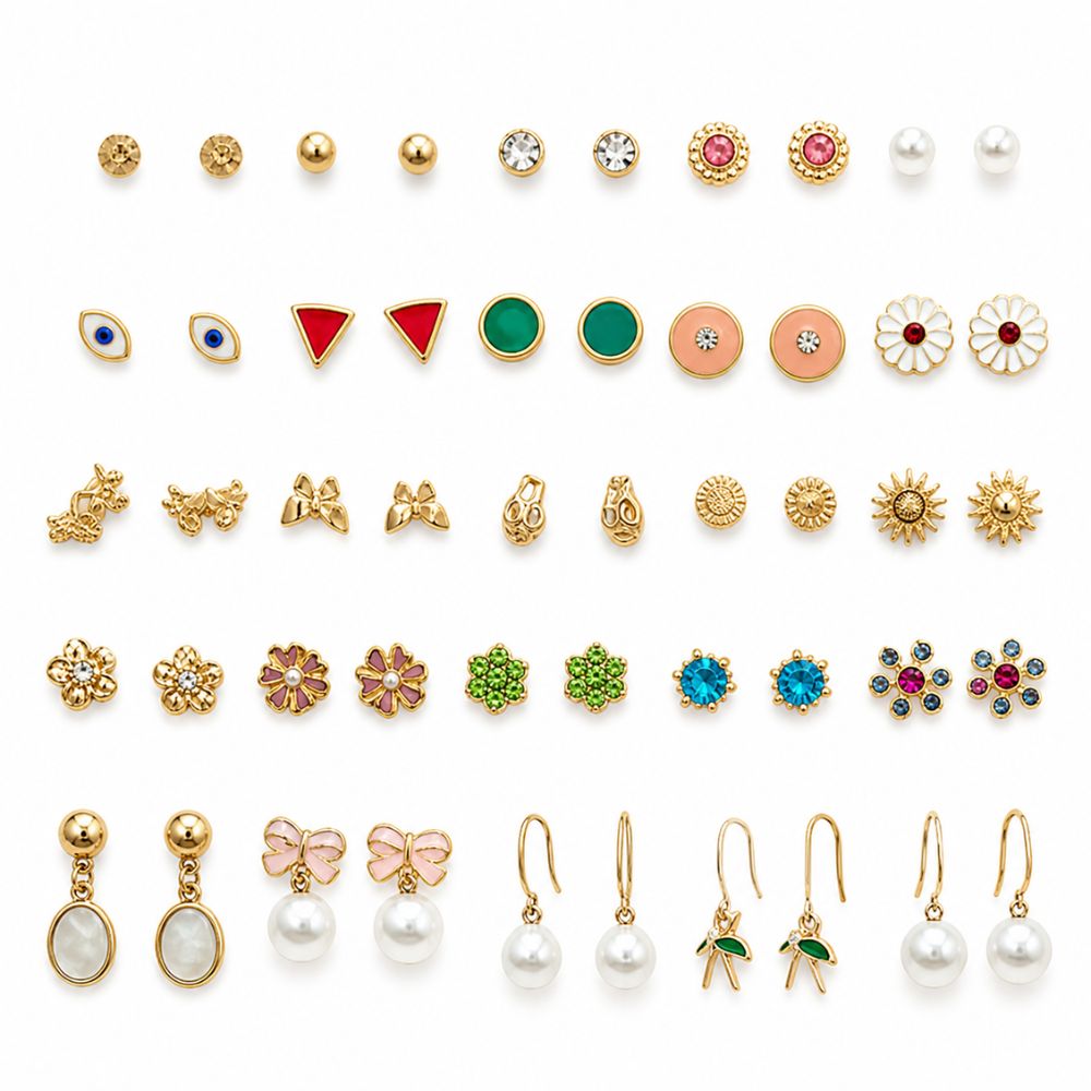 Etnico Fashion 25 Pairs Combo Anti Tarnish Set Latest Stylish Stud Earrings for Women and Girls Gold Plated Western Earrings Fashion Jewellery Collection Gift (WE021FL-CO)