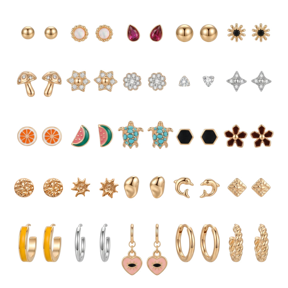 Etnico Fashion 25 Pairs Combo Anti Tarnish Set Latest Stylish Stud Earrings for Women and Girls Gold Plated Western Earrings Fashion Jewellery Collection Gift (WE022FL-CO)