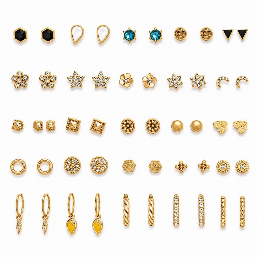 Etnico Fashion 25 Pairs Combo Anti Tarnish Set Latest Stylish Earrings for Women and Girls Gold Plated Stud & Hoop Fashion Jewellery Collection (WE023FL-CO)