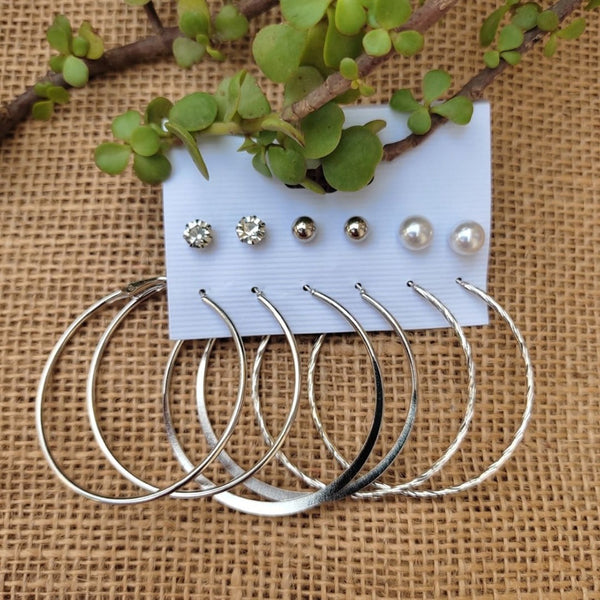 Bevy Pearls Silver Plated Hoop Earrings Combo