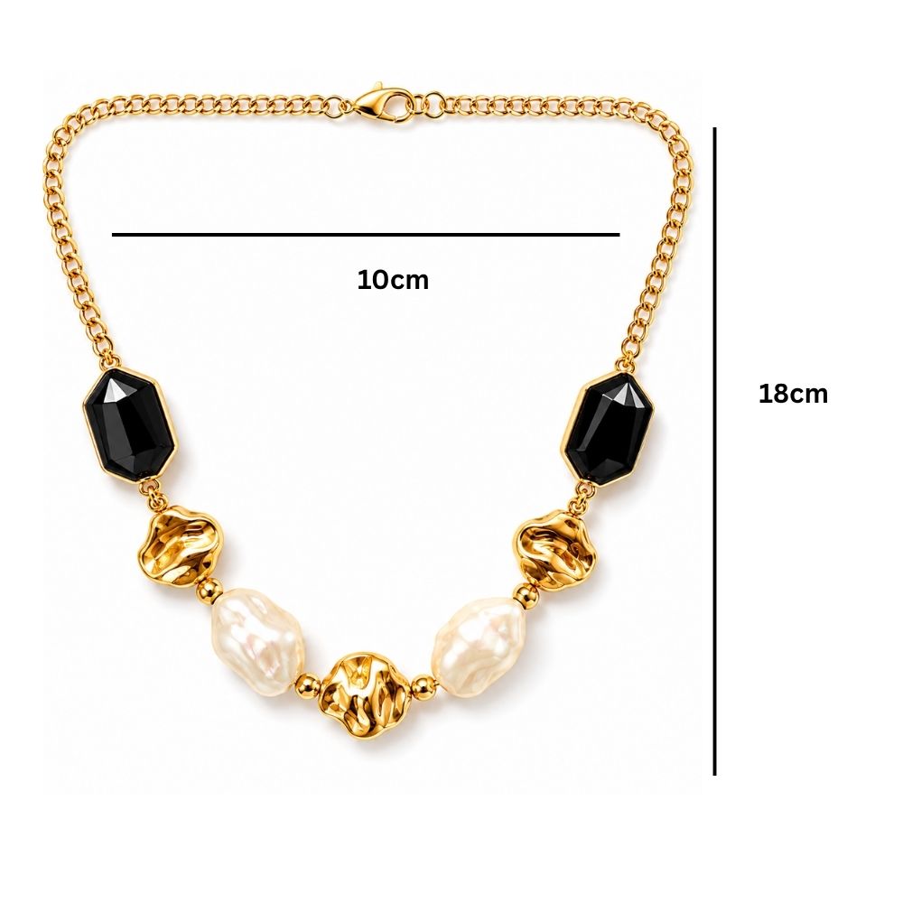 Etnico Fashion Gold Plated Anti Tarnish Faux Pearl & Black Stone Necklace for Women & Girls Stylish Fashion Jewellery (WN004FL)