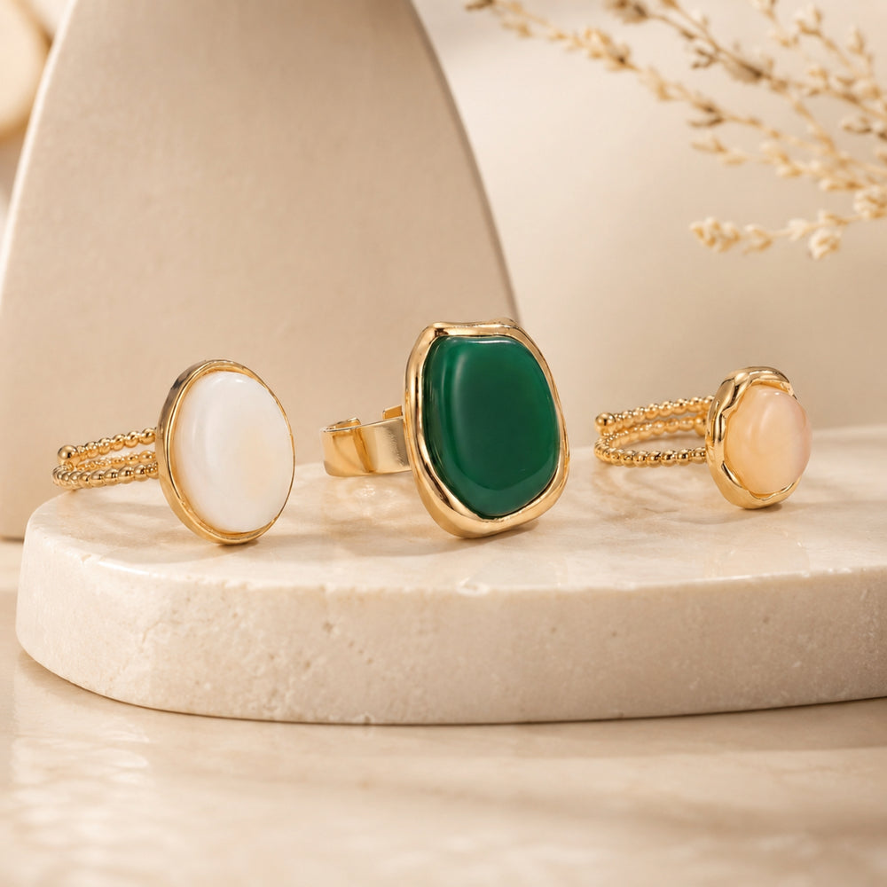 EtnicoFashion Gold Plated Adjustable Stone Rings Combo for Women & Girls Cocktail Ring Set Stylish Fashion Jewellery (Pack of 3) (WR003)