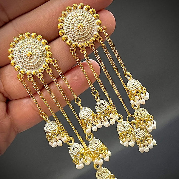Subhag Alankar White Stylish & Party Wear Danglers Latest Collection 5 Layer Latkan Earrings for Girls and Women.Alloy Drops & Danglers