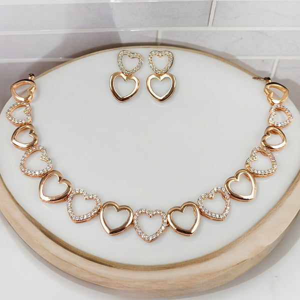 Gehana Mahal Gold Plated Austrian Stone Heart Shape Necklace Set