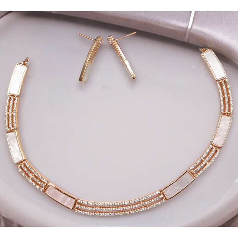 Gehana Mahal Rose Gold Plated Austrian Stone Necklace Set