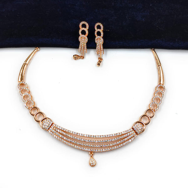 Gehana Mahal Rose Gold Plated Austrian Stone Necklace Set