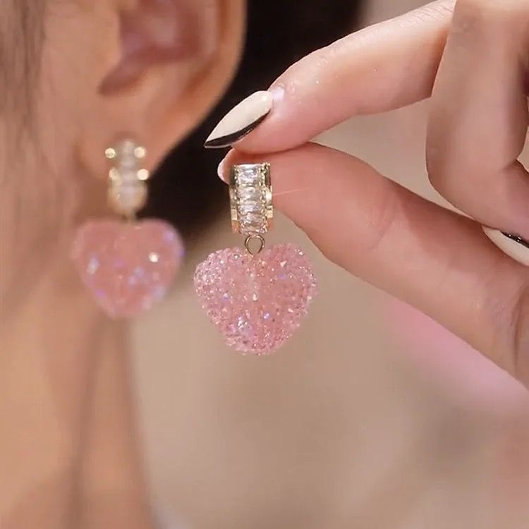 Glam Jewellery Gold Electroplated Rhinestone studded Bubble Candy Crystal Heart Drop Earrings