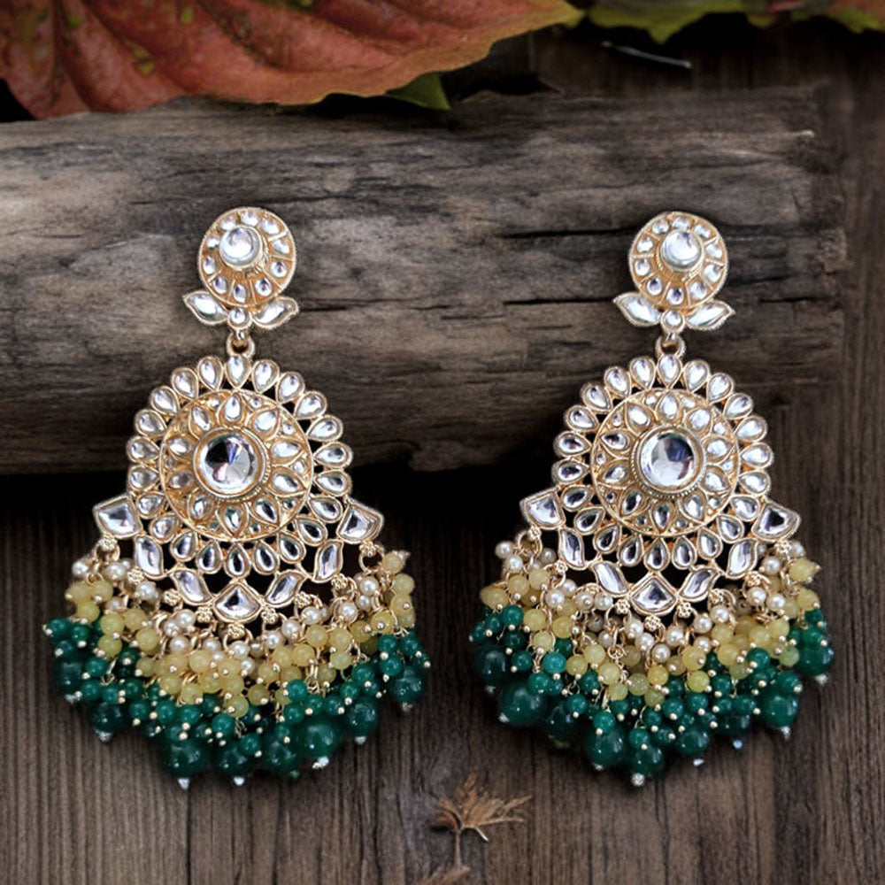 Bevy Pearls Gold Plated Kundan And Beads Dangler Earrings