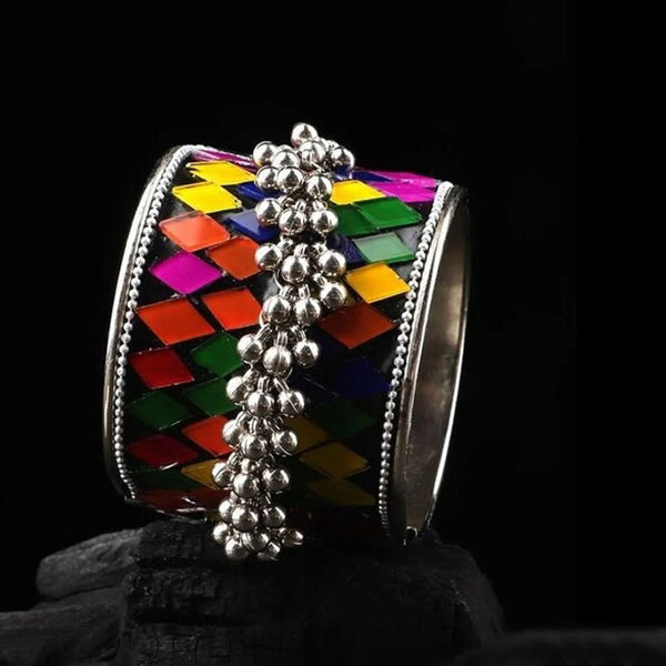 Bevy Pearls Oxidised Plated Openable Ghungroo Bangle