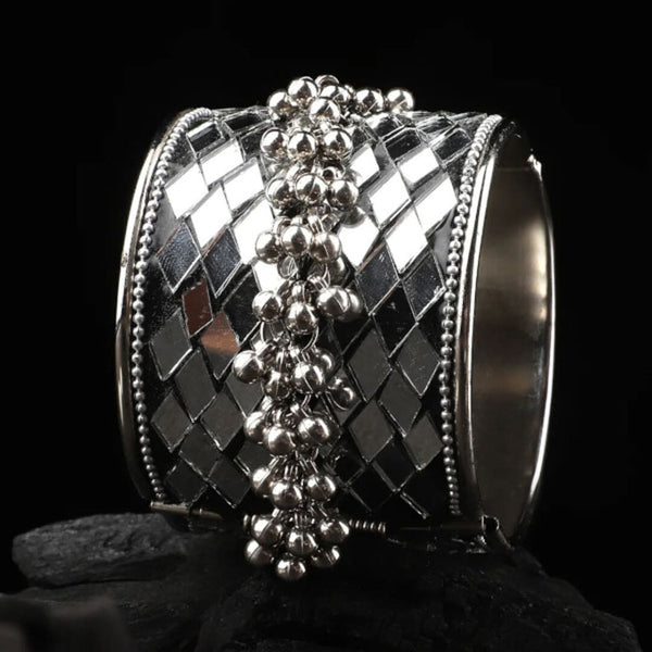 Bevy Pearls Oxidised Plated Openable Ghungroo Bangle