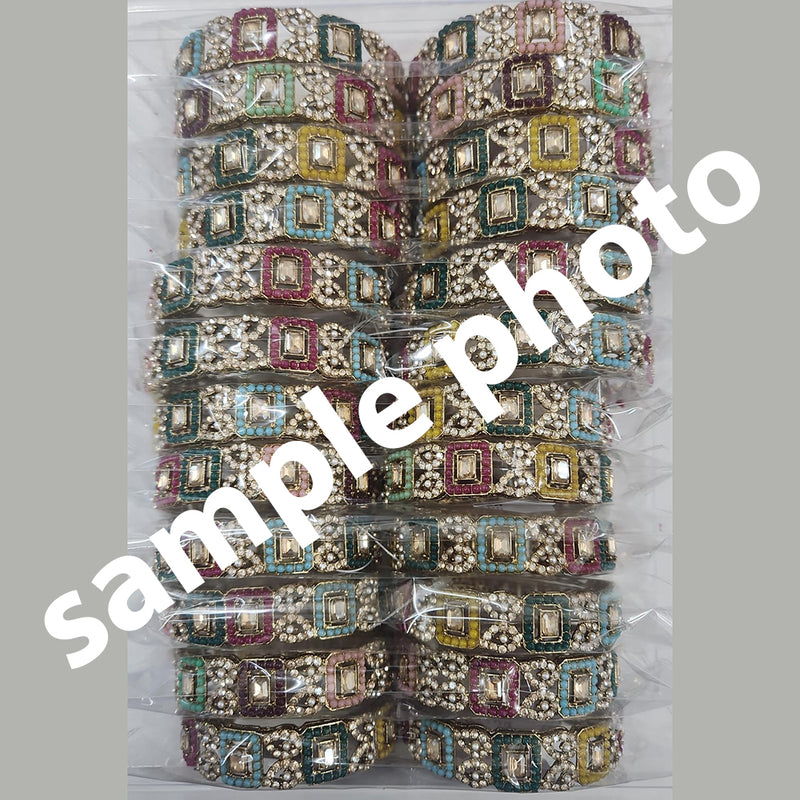 Lahore Traders Mehndi Plated Shadow Stone And Pearls Bangles Set