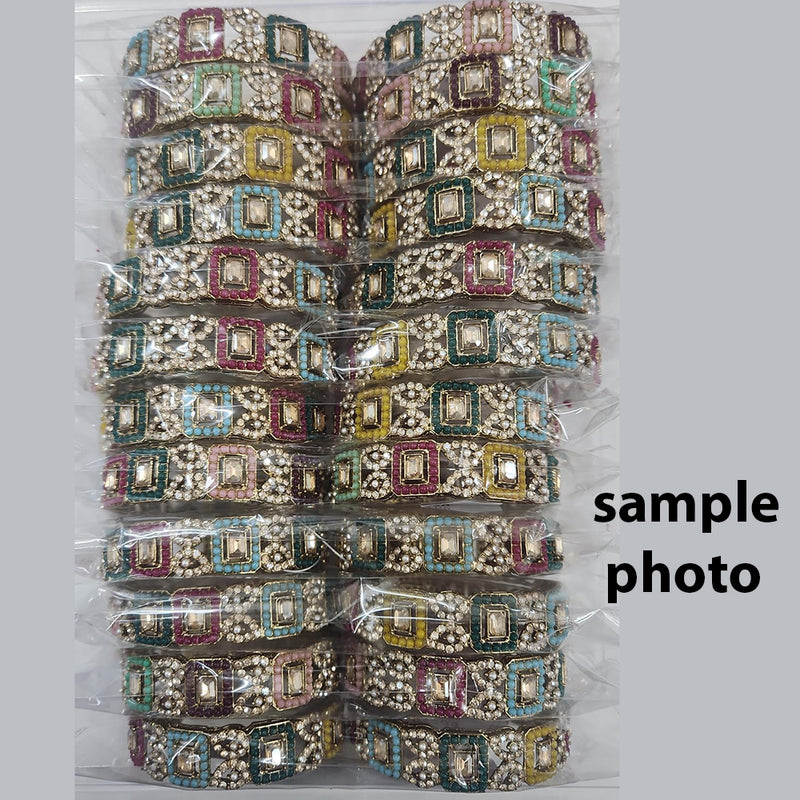 Lahore Traders Mehndi Plated Shadow Stone And Pearls Bangles Set