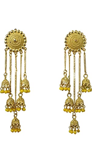 Subhag Alankar Yellow Stylish & Party Wear Danglers Latest Collection 5 Layer Latkan Earrings for Girls and Women.Alloy Drops & Danglers