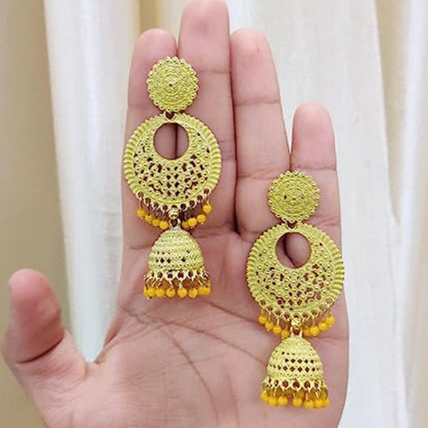 Subhag Alankar Yellow Beautifully designed floral Baali Jhumki Earrings For Girls & Women