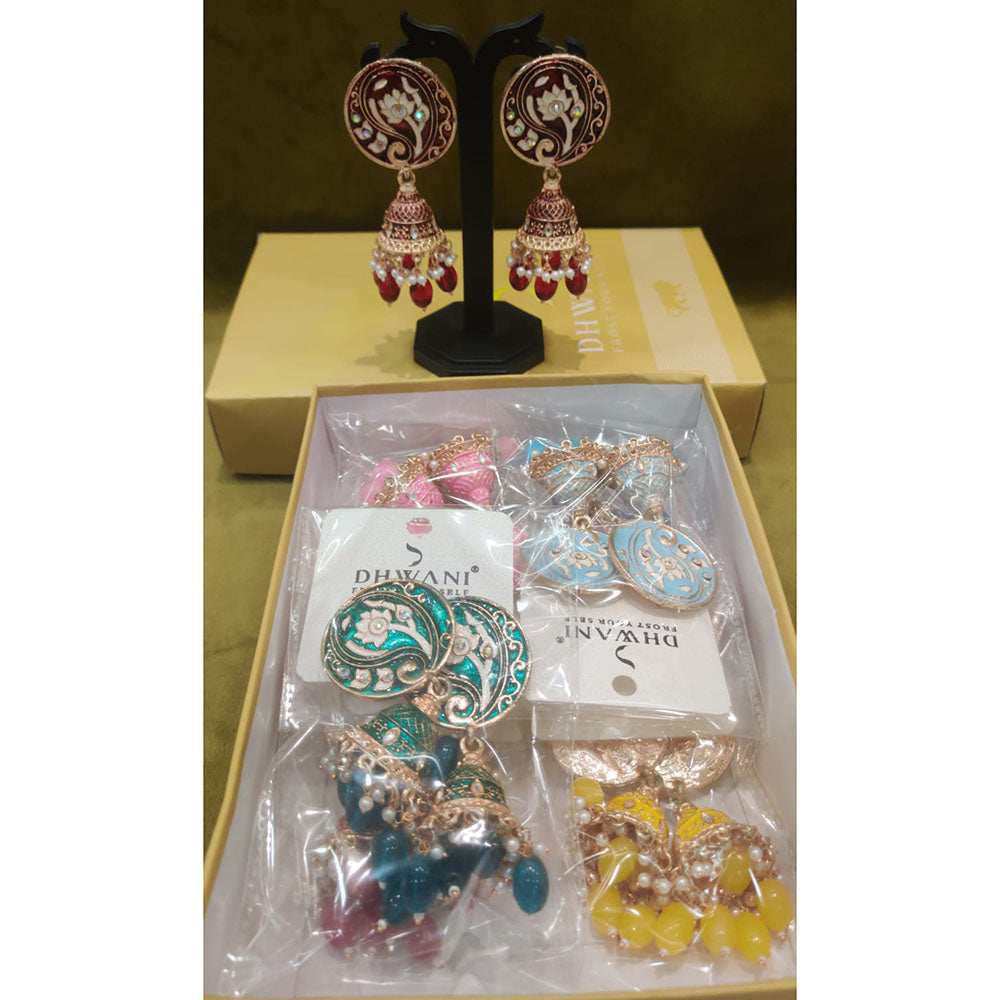 Dhwani Royal Rainbow Austrian Pearl And Beads Meenakari Jhumki Earrings