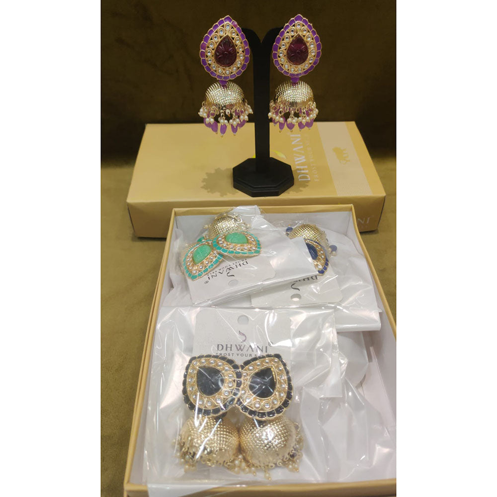 Dhwani Royal Kundan Pearl And Beads Meenakari Jhumki Earrings