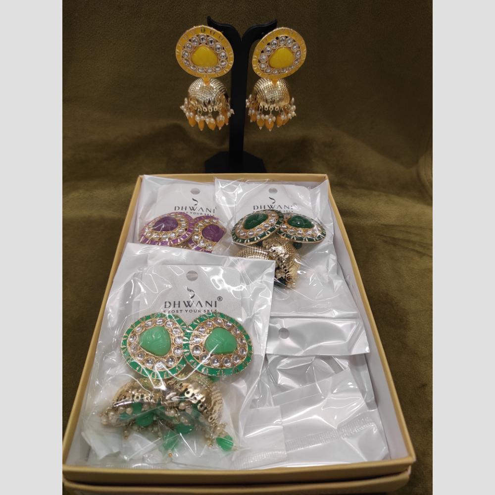 Dhwani Designer Multicolor Kundan And Meenakari Jhumki Earrings (Assorted Color)