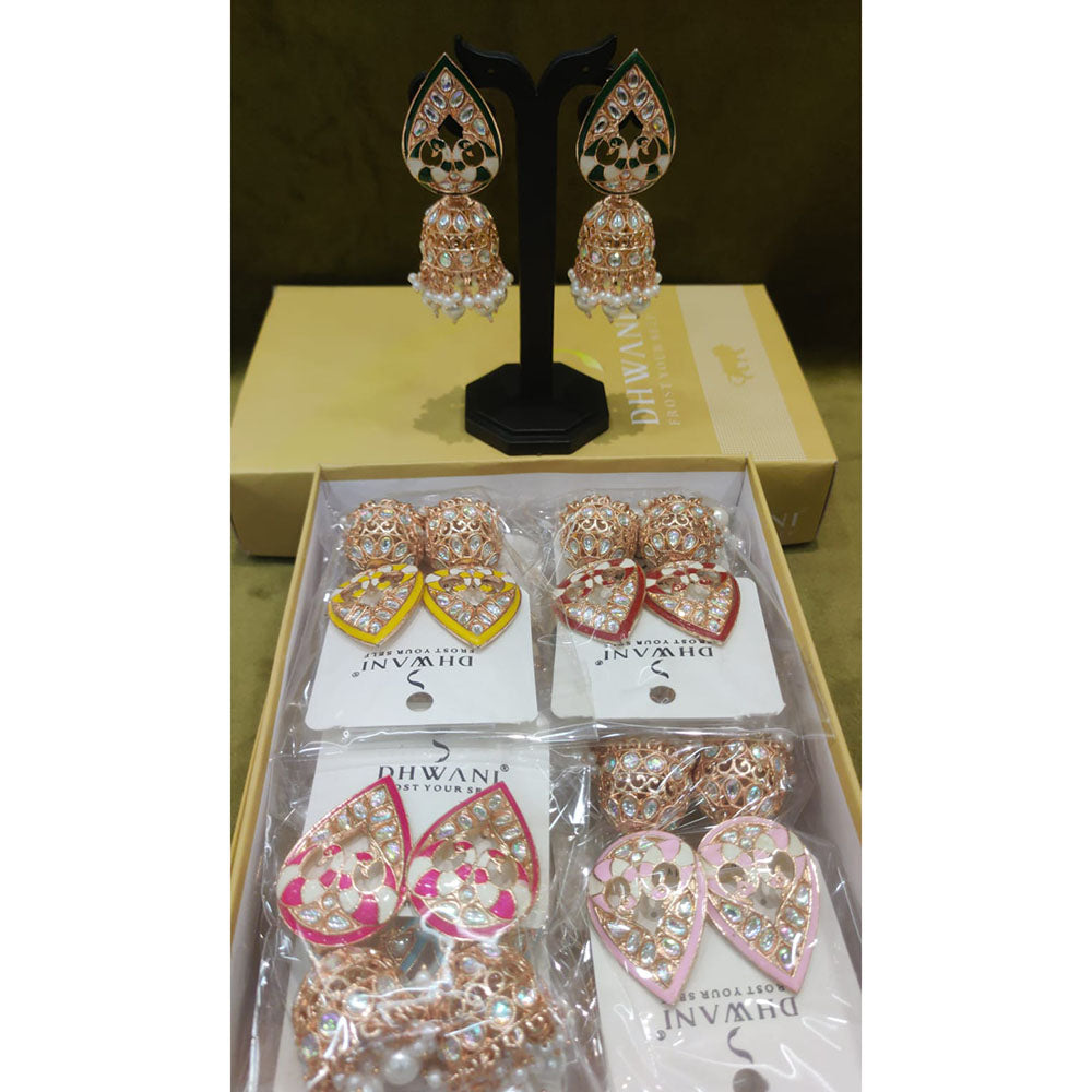 Dhwani Royal Rainbow Kundan Pearl And Beads Meenakari Jhumki Earrings