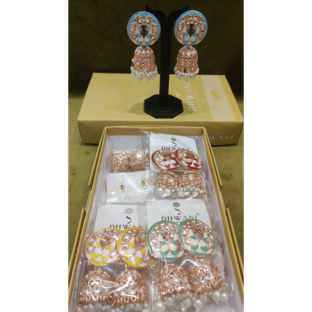 Dhwani Royal Kundan Pearl And Beads Meenakari Jhumki Earrings
